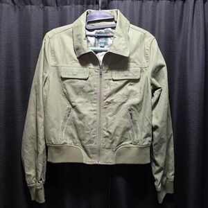 Wild Fable Womens Olive Green Cotton Zip Up Bomber Jacket XS Utility Cropped
